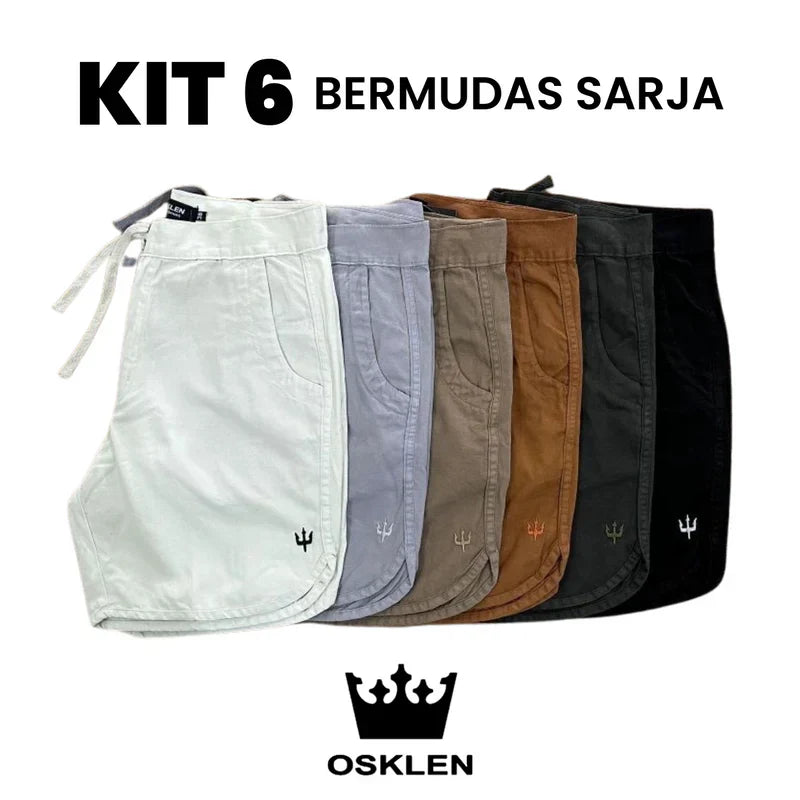🔥 Leve o DOBRO! Kit 6 Bermudas de Sarja — Pague 3, Leve 6 (Só Hoje!)